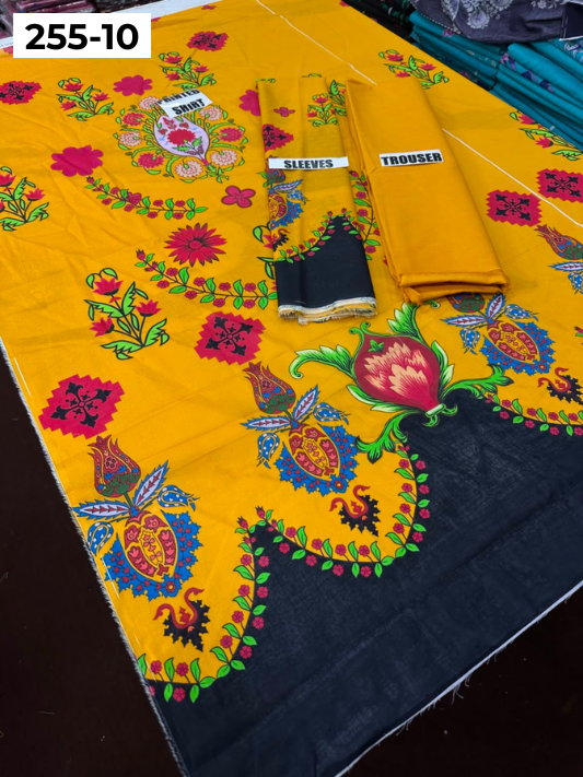 VOL 255 | DS 10 | PRINTED HIT CODES LAWN 2PC | DIGITAL PRINTED LAWN SHIRT PLAIN COTTON TROUSER