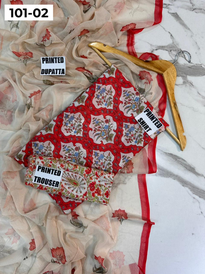 VOL 101 | DS 02 | DIGITAL PRINTED LAWN 3PC BAMBER CHIFFON DUPATTA