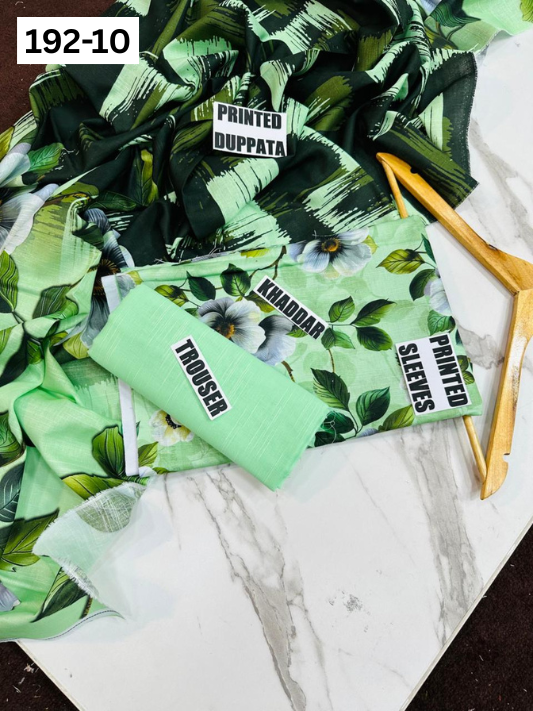 VOL 192 | DS 10 | DIGITAL PRINTED KHADDAR 3PC DYED TROUSER
