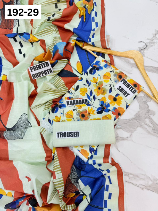VOL 192 | DS 29 | DIGITAL PRINTED KHADDAR 3PC DYED TROUSER