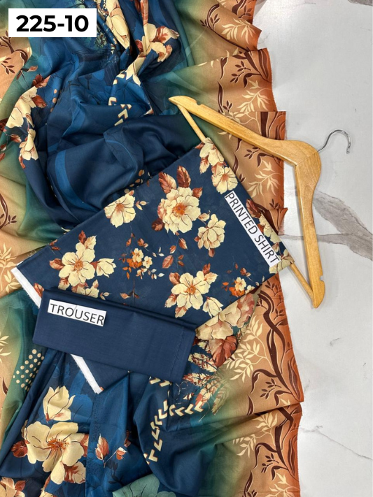 VOL 225 | DS 10 | Mirha LAWN |  DIGITAL PRINTED LAWN 3PC PRINTED LAWN SHIRT PLAIN TROUSER PRINTED LAWN DUPATTA