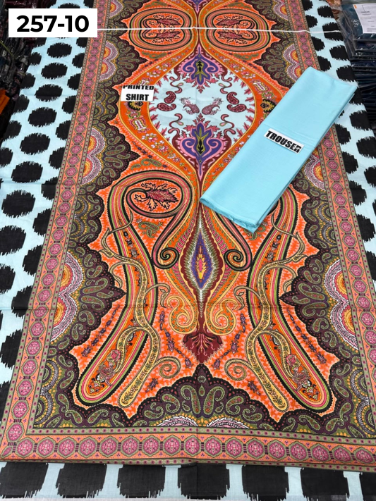 VOL 257 | DS 10 | PRINTED HIT CODES LAWN 2PC | DIGITAL PRINTED LAWN SHIRT, PLAIN COTTON TROUSER