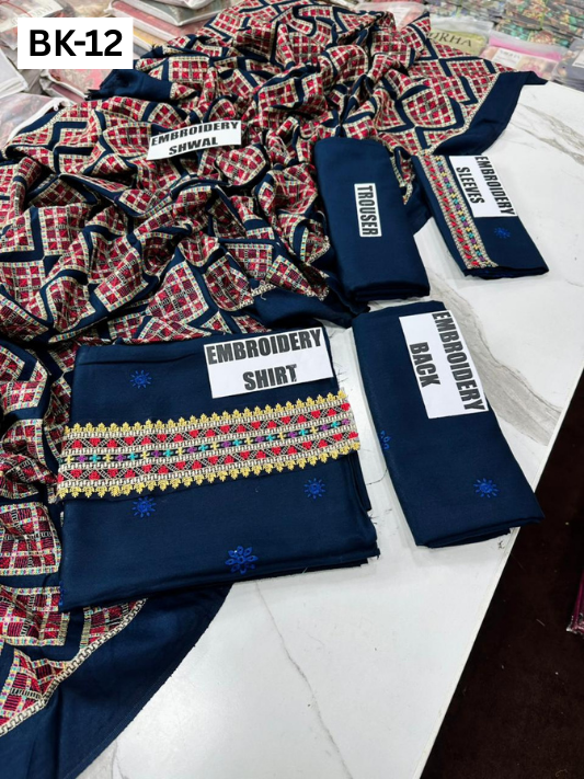 BAREEZE KARANDI | DS 12 | KARANDI EMBROIDERED 3PC WITH EMBROIDERED SHAWL