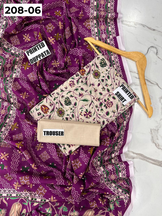 VOL 208 | DS 06 | DIGITAL PRINTED BANADORA LAWN SHIRT PLAIN TROUSER BANA DORA LAWN DUPATTA