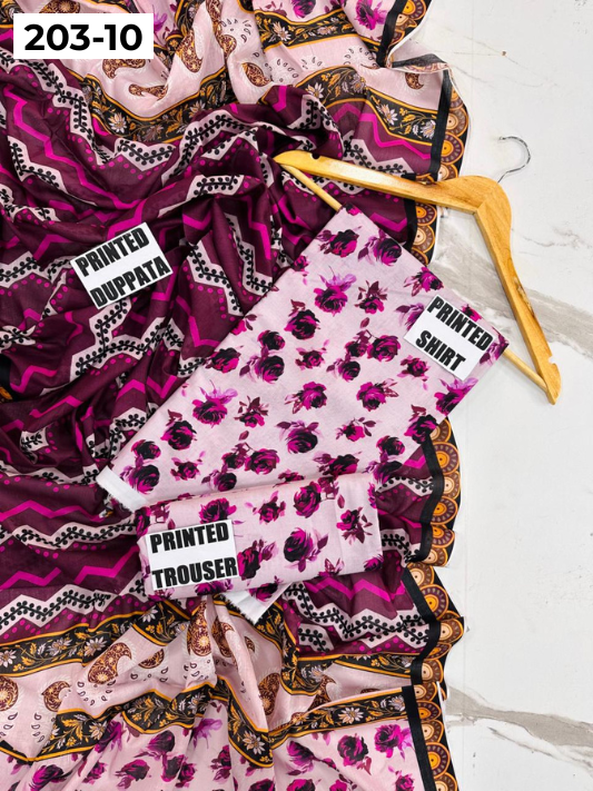 VOL 203 | DS 10 | DIGITAL PRINTED BANADORA LAWN 3PC VOIL LAWN DUPATTA