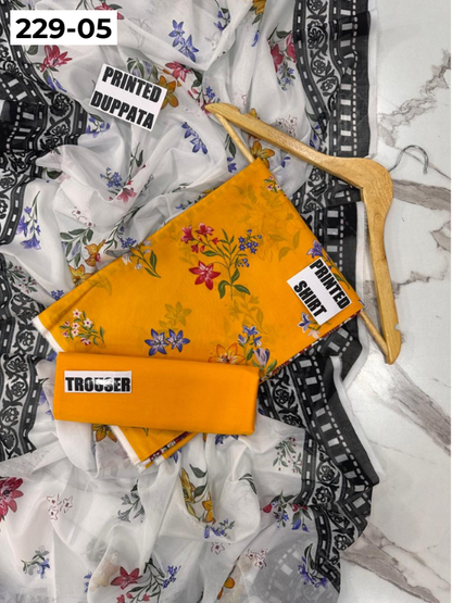 VOL 229 | DS 05 | DIGITAL PRINTED LAWN 3PC PRINTED LAWN SHIRT PLAIN TROUSER PRINTED VOIL DUPATTA