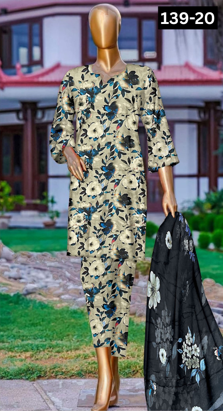 VOL 139 | DS 20 | DIGITAL PRINTED LAWN 3PC BAMBER CHIFFON DUPATTA