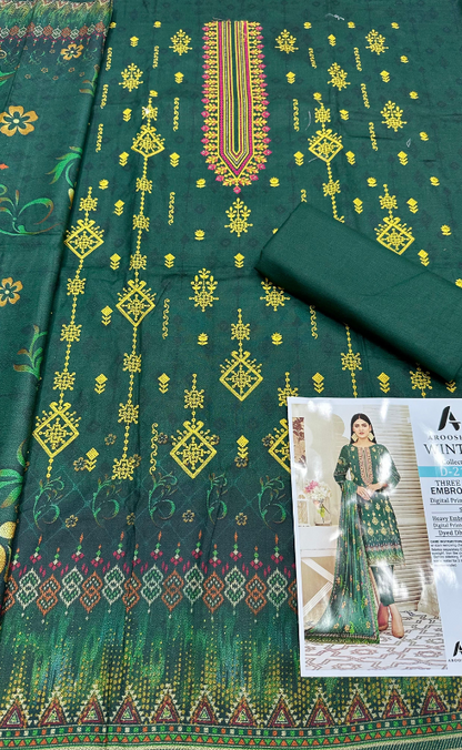 VOL 1024 | DS 218 | EMBROIDERED PLUS DIGITAL PRINTED DHANAK 3PC DHANAK SHAWL