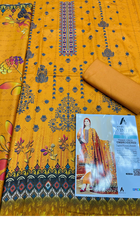 VOL 1024 | DS 219 | EMBROIDERED PLUS DIGITAL PRINTED DHANAK 3PC DHANAK SHAWL
