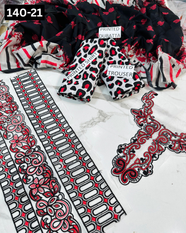VOL 140 | DS 21 | DIGITAL PRINTED BANADORA LAWN 3PC | VOIL LAWN DUPATTA | EMBROIDERED ORAGANZA PATCHES