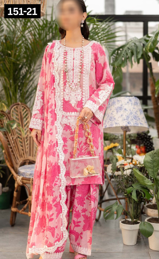 VOL 151 | DS 21 | DIGITAL PRINTED LINEN 3PC LINEN DUPATTA