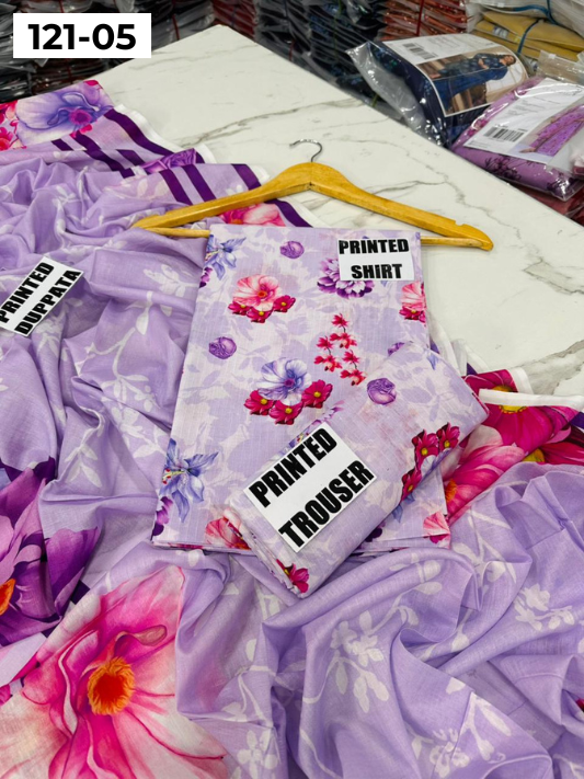 VOL 121 | DS 05 | DIGITAL PRINTED BANADORA LAWN 3PC VOIL LAWN DUPATTA