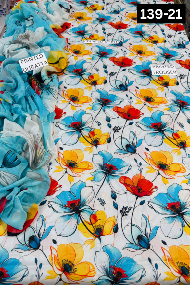 VOL 139 | DS 21 | DIGITAL PRINTED LAWN 3PC BAMBER CHIFFON DUPATTA