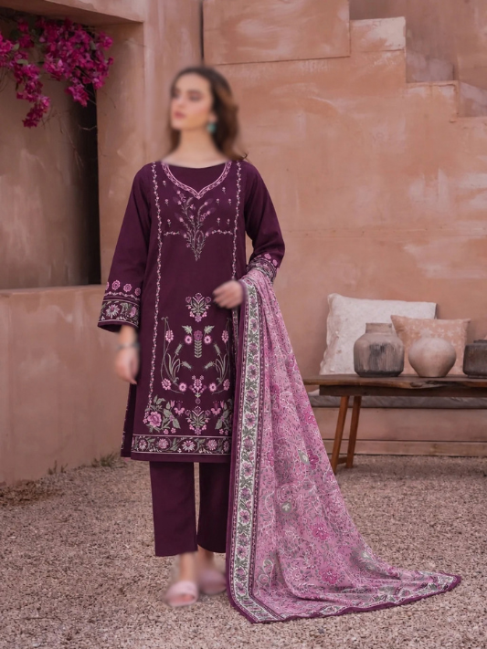 VOL 284 | 06 | SARAH BY SHANAYA | DIGITAL PRINTED 3PC CORDUROY KHADDAR SUIT | PRINTED SHIRT, TROUSER & DUPATTA