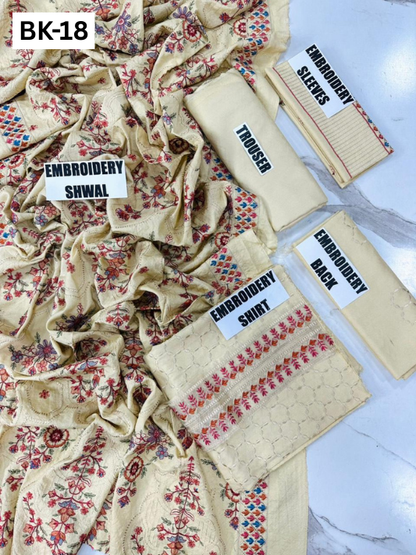 BAREEZE KARANDI | DS 18| KARANDI EMBROIDERED 3PC WITH EMBROIDERED SHAWL