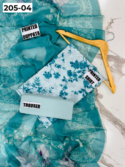 VOL 205 | DS 04 | DIGITAL PRINTED BANADORA LAWN SHIRT PLAIN TROUSER BAMBER CHIFFON DUPATTA