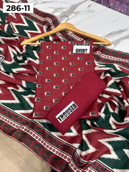 VOL 286 | 11 | BINSAEED | DIGITAL PRINTED 3PC KHADDAR SUIT | PRINTED SHIRT, TROUSER & DUPATTA