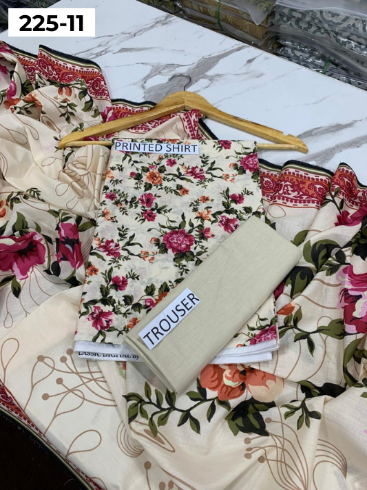 VOL 225 | DS 11 | Mirha LAWN |  DIGITAL PRINTED LAWN 3PC PRINTED LAWN SHIRT PLAIN TROUSER PRINTED LAWN DUPATTA