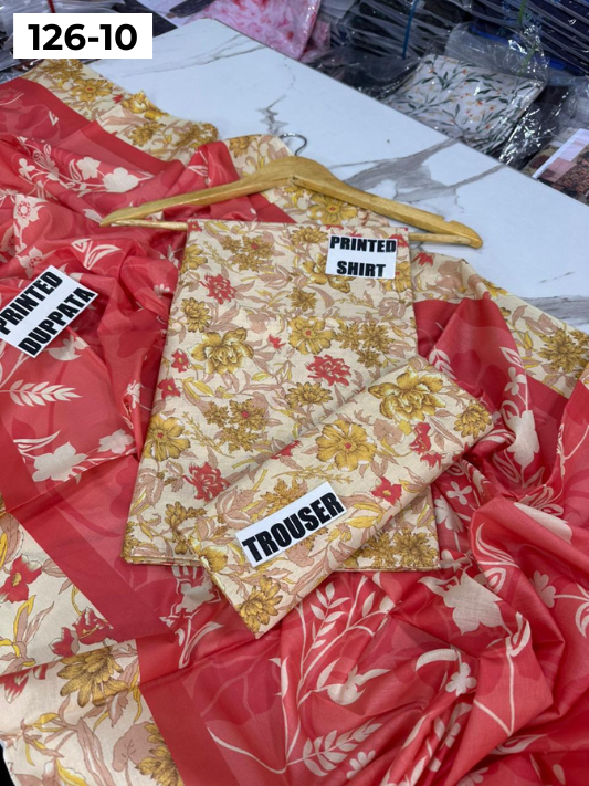 VOL 126 | DS 10 | DIGITAL PRINTED LAWN 3PC VOIL LAWN DUPATTA