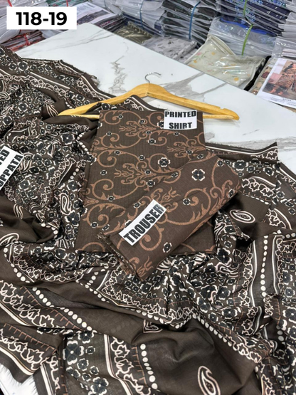 VOL 118 | DS 19 | DIGITAL PRINTED BANADORA LAWN 3PC VOIL LAWN DUPATTA