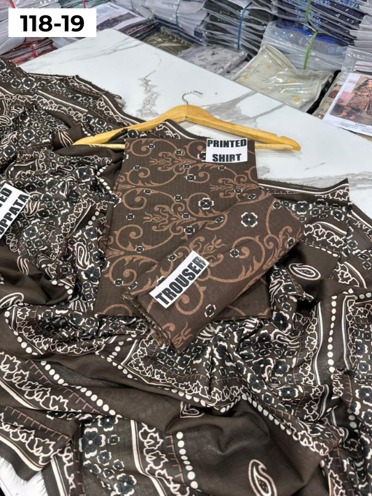 VOL 118 | DS 19 | DIGITAL PRINTED BANADORA LAWN 3PC VOIL LAWN DUPATTA