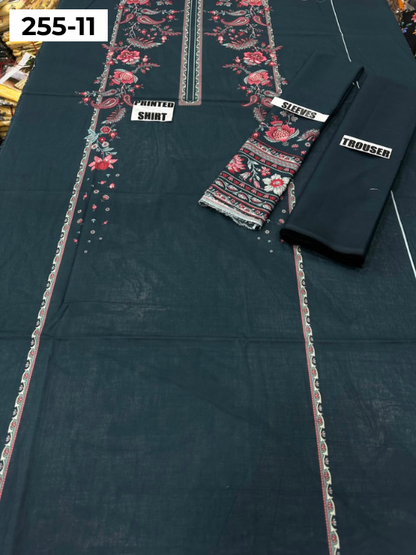 VOL 255 | DS 11 | PRINTED HIT CODES LAWN 2PC | DIGITAL PRINTED LAWN SHIRT PLAIN COTTON TROUSER