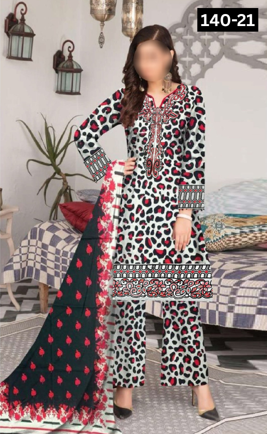 VOL 140 | DS 21 | DIGITAL PRINTED BANADORA LAWN 3PC | VOIL LAWN DUPATTA | EMBROIDERED ORAGANZA PATCHES