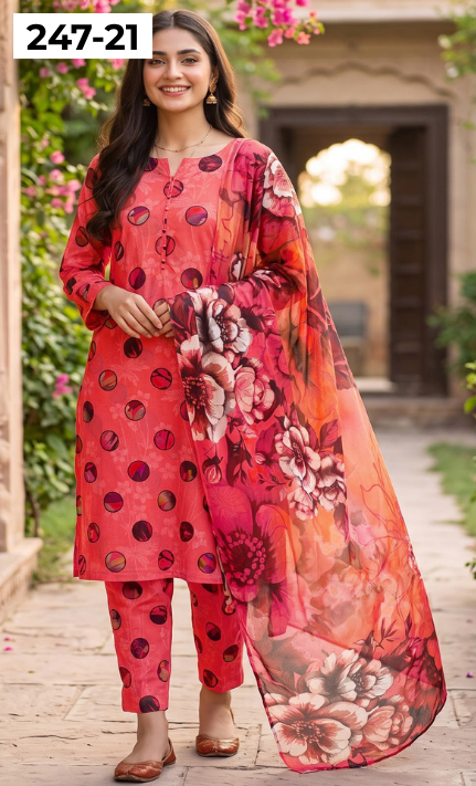 VOL 247 | DS 21 | DIGITAL PRINTED LAWN THREE PIECES VOIL LAWN DUPATTA