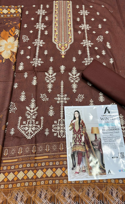 VOL 1024 | DS 224 | EMBROIDERED PLUS DIGITAL PRINTED DHANAK 3PC DHANAK SHAWL