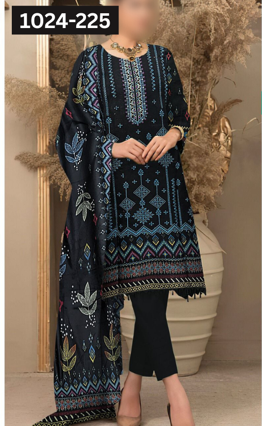 VOL 1024 | DS 225 | EMBROIDERED PLUS DIGITAL PRINTED DHANAK 3PC DHANAK SHAWL
