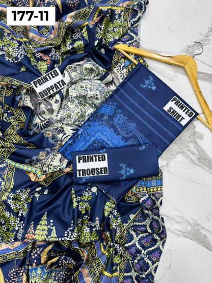 VOL 177 | DS 11 | DIGITAL PRINTED LINEN 3PC LINEN DUPATTA