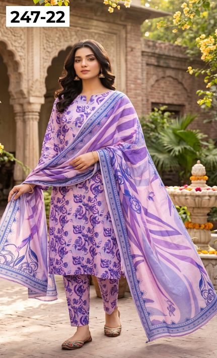 VOL 247 | DS 22 | DIGITAL PRINTED LAWN THREE PIECES VOIL LAWN DUPATTA