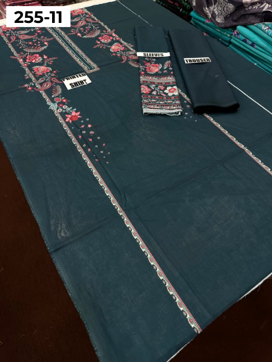 VOL 255 | DS 11 | PRINTED HIT CODES LAWN 2PC | DIGITAL PRINTED LAWN SHIRT PLAIN COTTON TROUSER