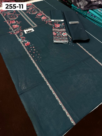 VOL 255 | DS 11 | PRINTED HIT CODES LAWN 2PC | DIGITAL PRINTED LAWN SHIRT PLAIN COTTON TROUSER