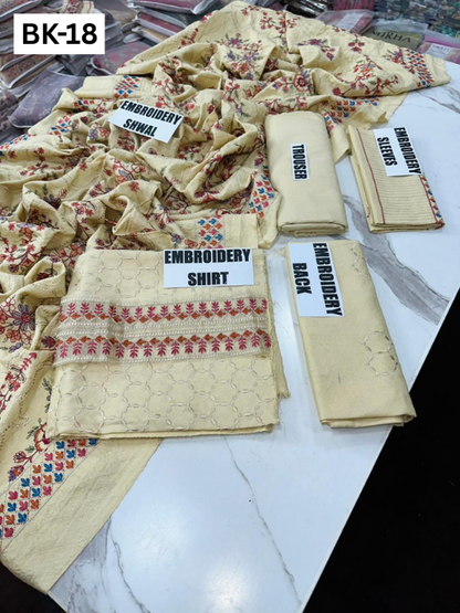 BAREEZE KARANDI | DS 18| KARANDI EMBROIDERED 3PC WITH EMBROIDERED SHAWL