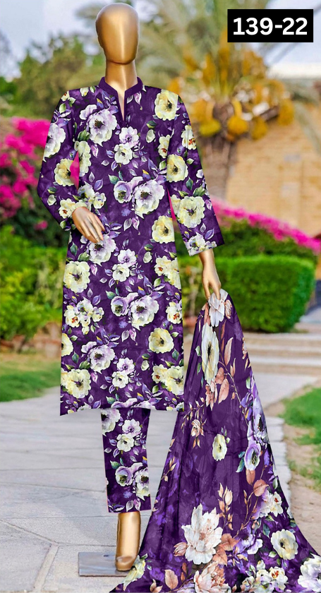 VOL 139 | DS 22 | DIGITAL PRINTED LAWN 3PC BAMBER CHIFFON DUPATTA