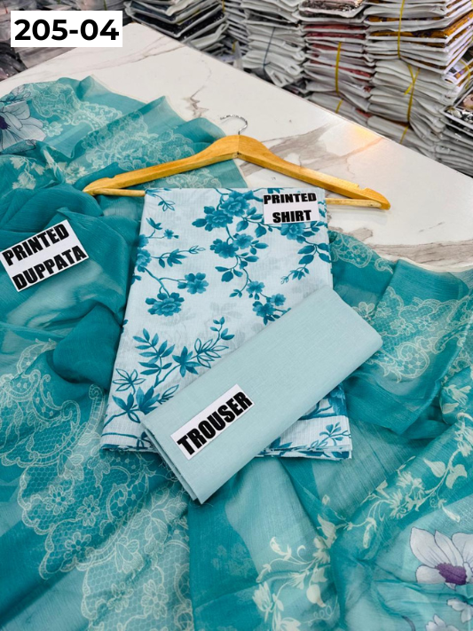 VOL 205 | DS 04 | DIGITAL PRINTED BANADORA LAWN SHIRT PLAIN TROUSER BAMBER CHIFFON DUPATTA