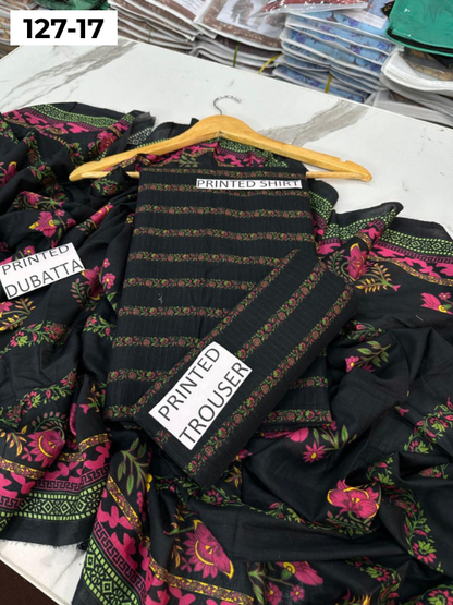 VOL 127 | DS 17 | DIGITAL PRINTED BANADORA LAWN 3PC VOIL LAWN DUPATTA
