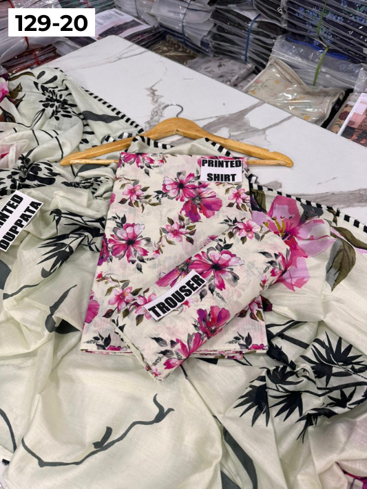 VOL 129 | DS 20 | DIGITAL PRINTED BANADORA LAWN 3PC VOIL LAWN DUPATTA