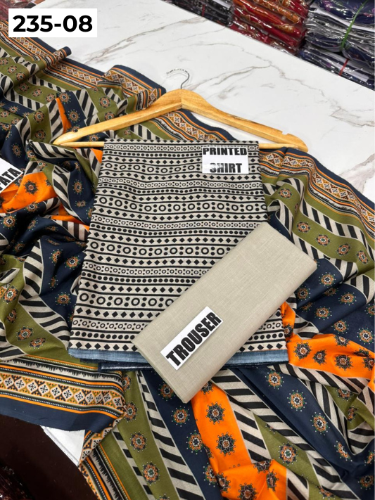VOL 235 | DS 08 | Mirha LAWN |  DIGITAL PRINTED LAWN 3PC PRINTED LAWN SHIRT PLAIN TROUSER PRINTED LAWN DUPATTA