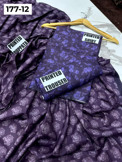 VOL 177 | DS 12 | DIGITAL PRINTED LINEN 3PC LINEN DUPATTA