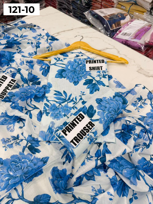 VOL 121 | DS 10 | DIGITAL PRINTED BANADORA LAWN 3PC VOIL LAWN DUPATTA