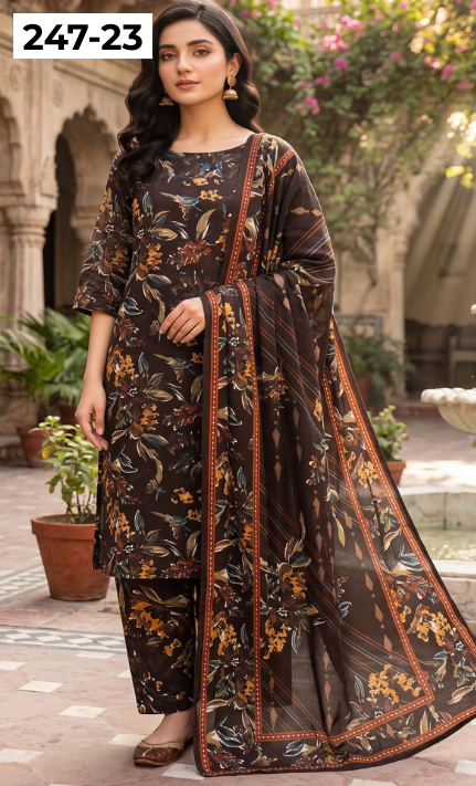 VOL 247 | DS 23 | DIGITAL PRINTED LAWN THREE PIECES VOIL LAWN DUPATTA