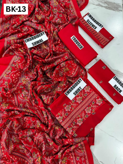 BAREEZE KARANDI | DS 13| KARANDI EMBROIDERED 3PC WITH EMBROIDERED SHAWL