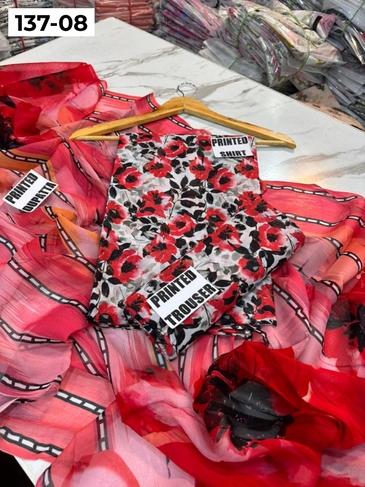 VOL 137 | DS 08 | DIGITAL PRINTED LAWN 3PC BAMBER CHIFFON DUPATTA