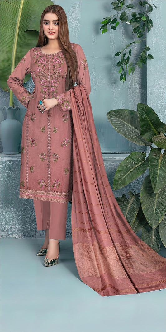 DHANAK DYED EMB 3Peice V1026 D241