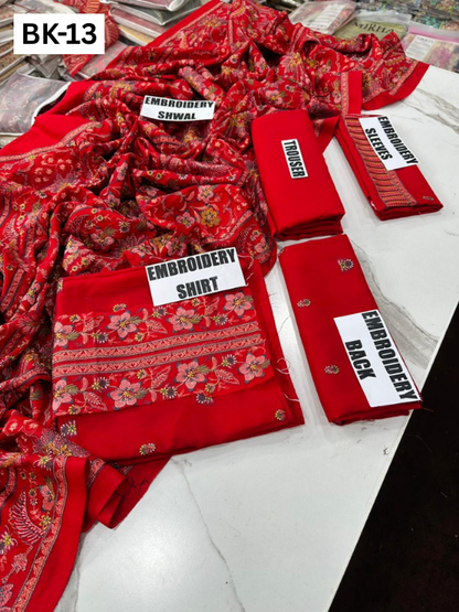 BAREEZE KARANDI | DS 13| KARANDI EMBROIDERED 3PC WITH EMBROIDERED SHAWL