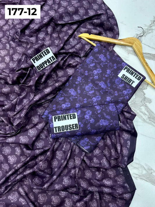 VOL 177 | DS 12 | DIGITAL PRINTED LINEN 3PC LINEN DUPATTA