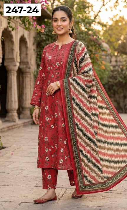 VOL 247 | DS 24 | DIGITAL PRINTED LAWN THREE PIECES VOIL LAWN DUPATTA