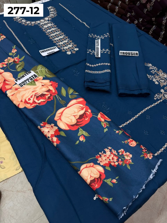 VOL 277 | DS 12 | DHANAK EMBROIDERED WOOL SHAWL 3PC
